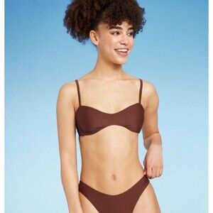 NEW NWT Sz XXS Dark Brown Adjustable Straps Bralette Bikini Top WILD FABLE
